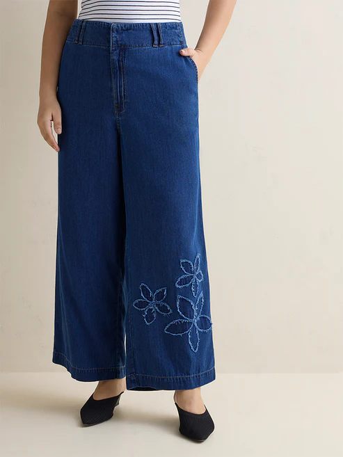 Gia Blue Floral Design High-Rise Denim Jeans